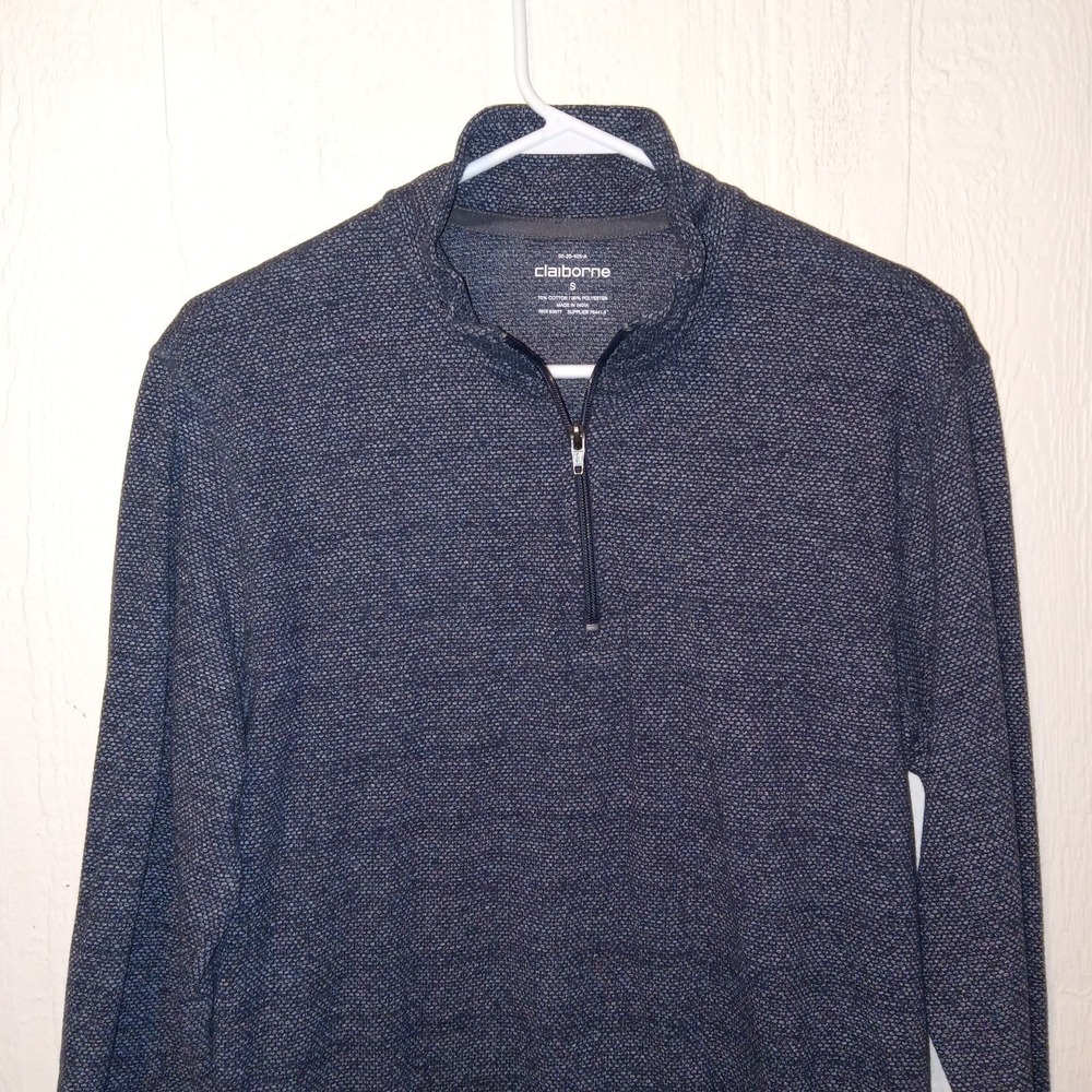 Claiborne Pullover Sweater Mens S Navy Blue 1/4 Zip Textured Knit - Picture 2 of 9
